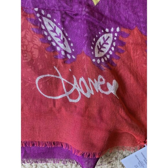 NWT DIANE VON FURSTENBERG Scarf Shawl 40X80 Pink Purple Fringe 'Indian Border' - Picture 4 of 9